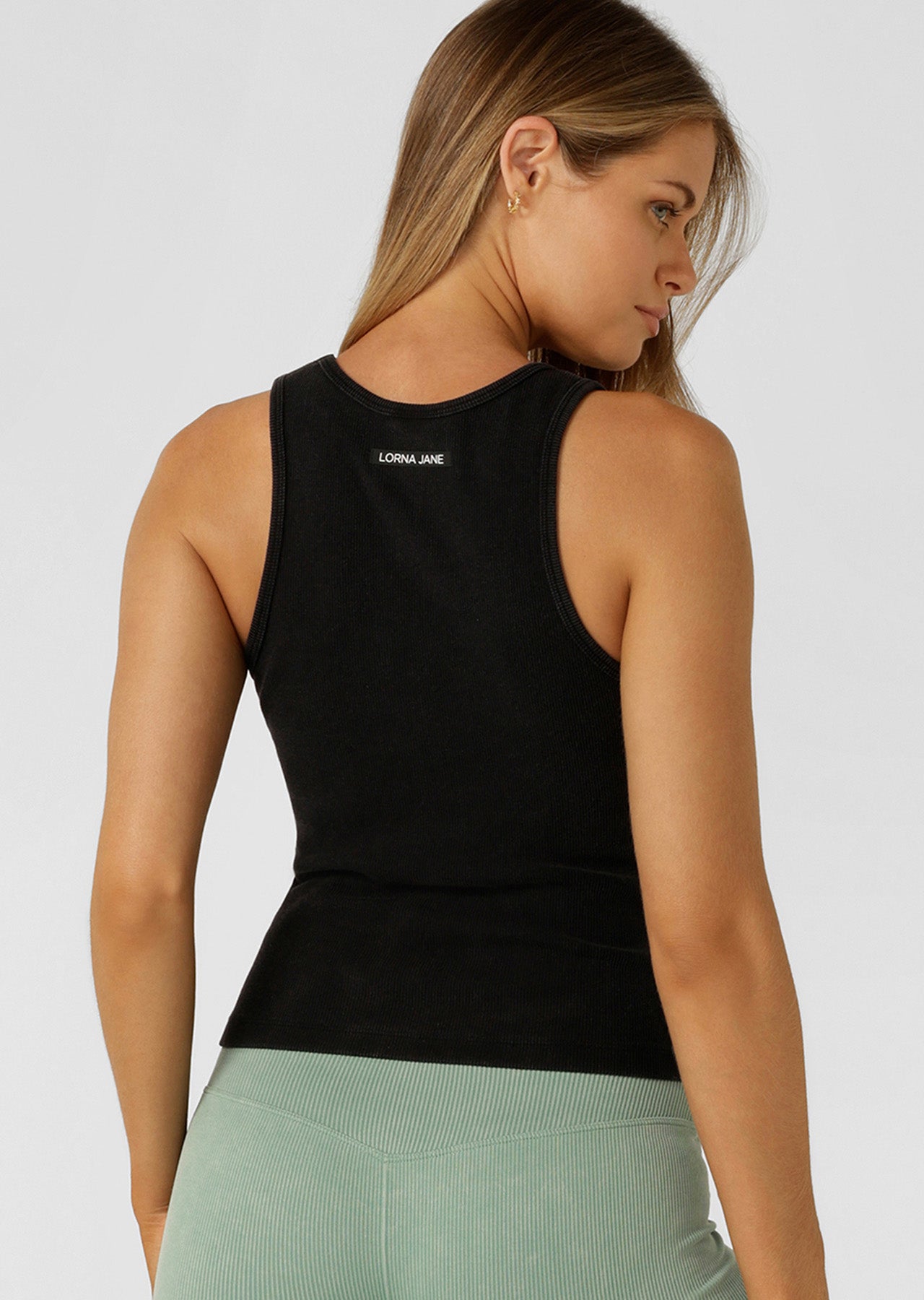 Lorna Jane Scoop Neck Washed Rib Tank - Washed Black