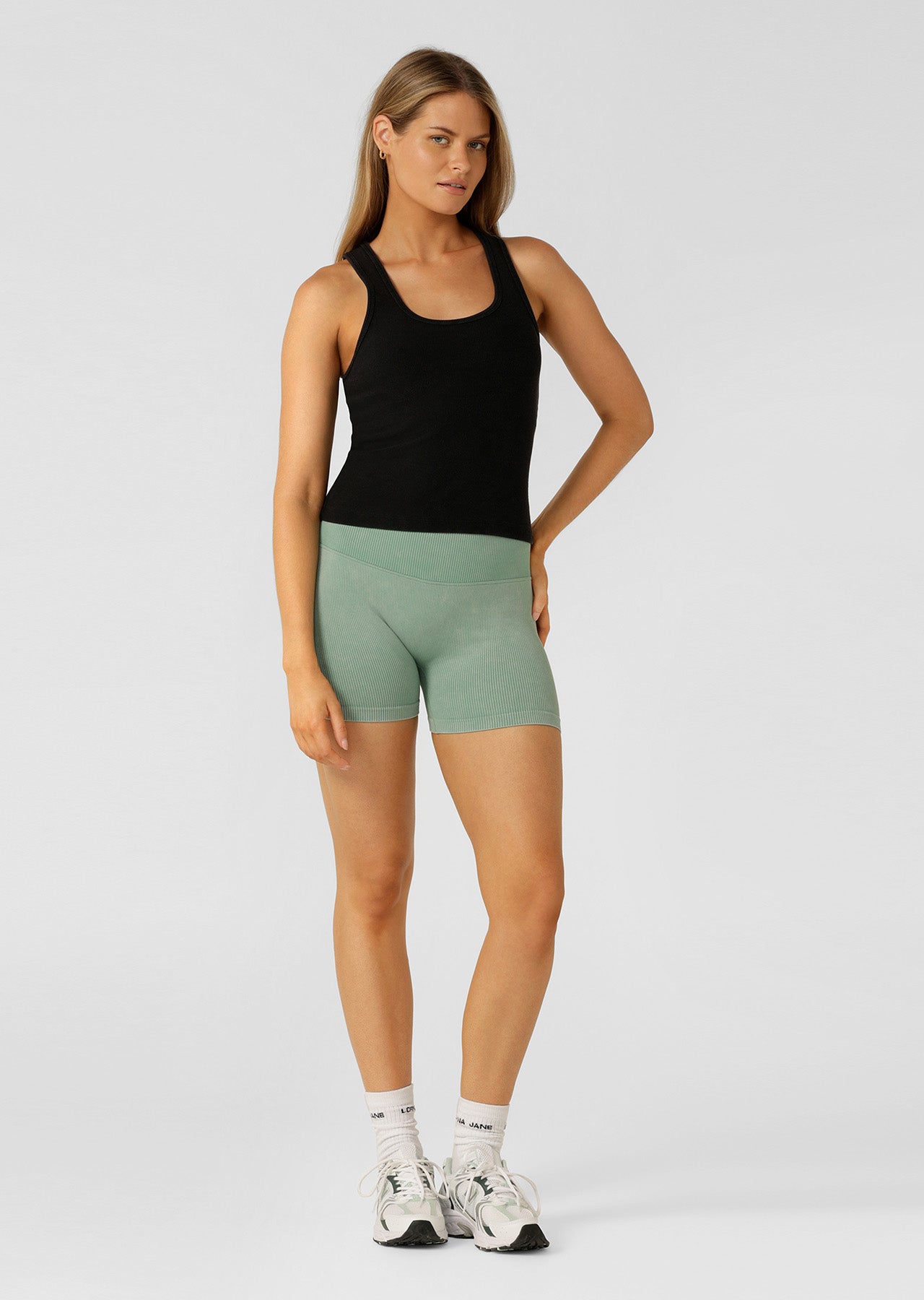 Lorna Jane Scoop Neck Washed Rib Tank - Washed Black