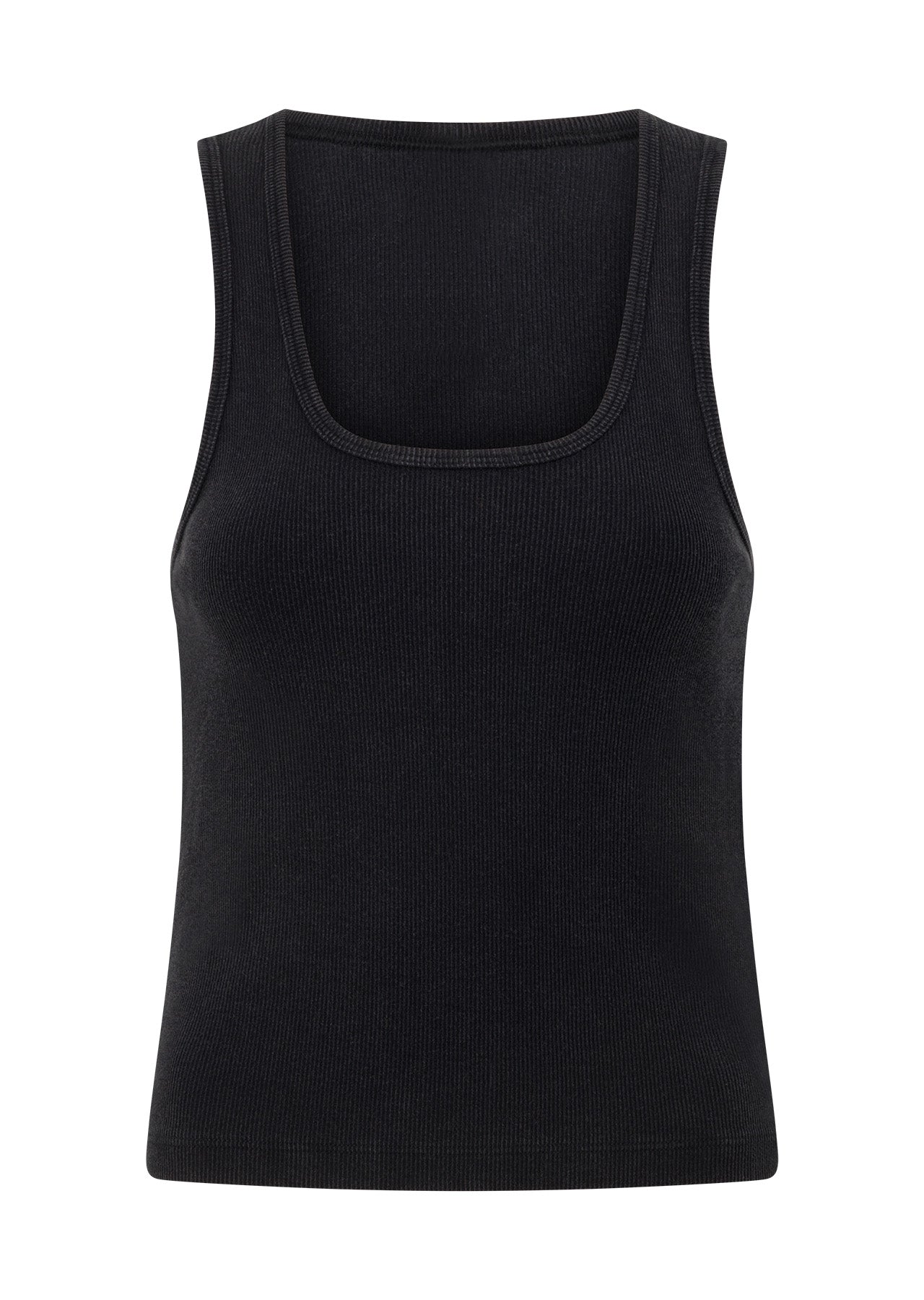 Lorna Jane Scoop Neck Washed Rib Tank - Washed Black