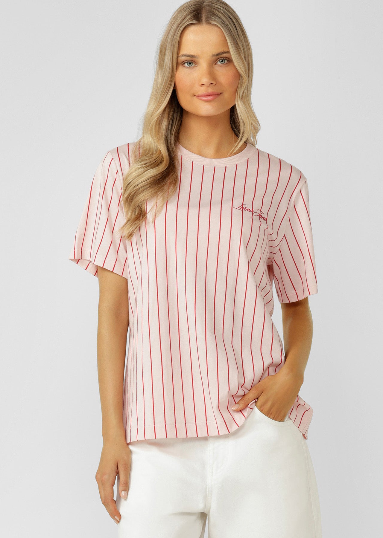 Lorna Jane Rally Day Relaxed T-Shirt - Pale Peony Pinstripe