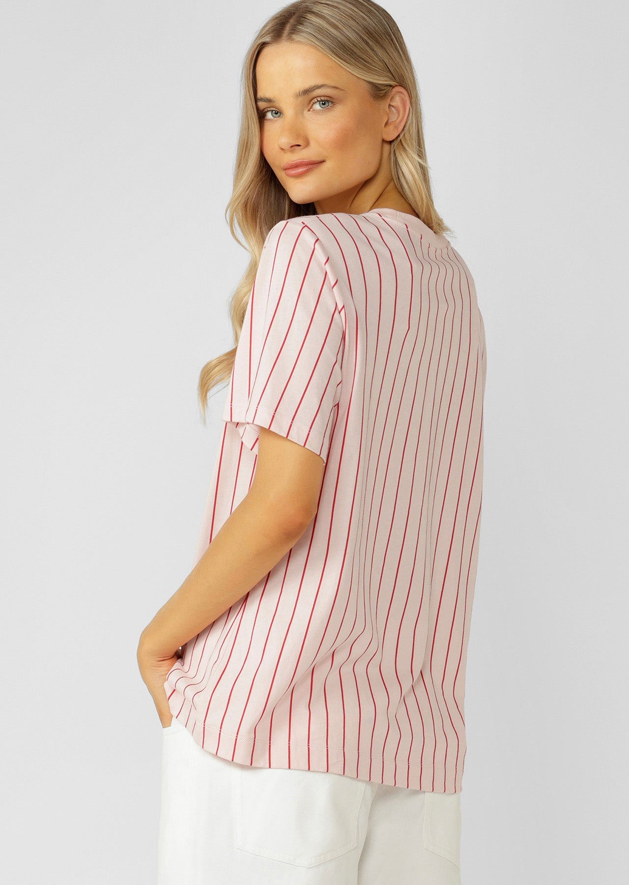 Lorna Jane Rally Day Relaxed T-Shirt - Pale Peony Pinstripe