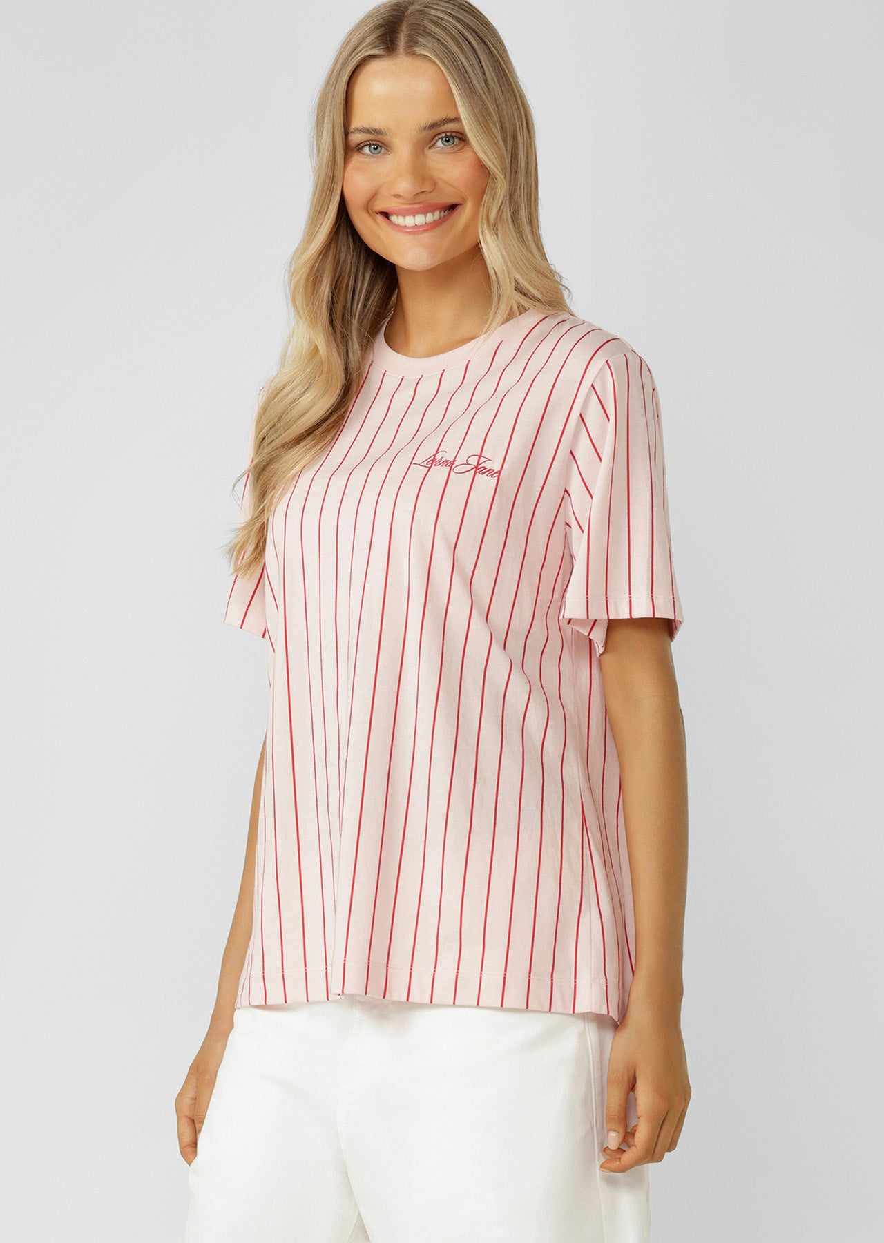 Lorna Jane Rally Day Relaxed T-Shirt - Pale Peony Pinstripe