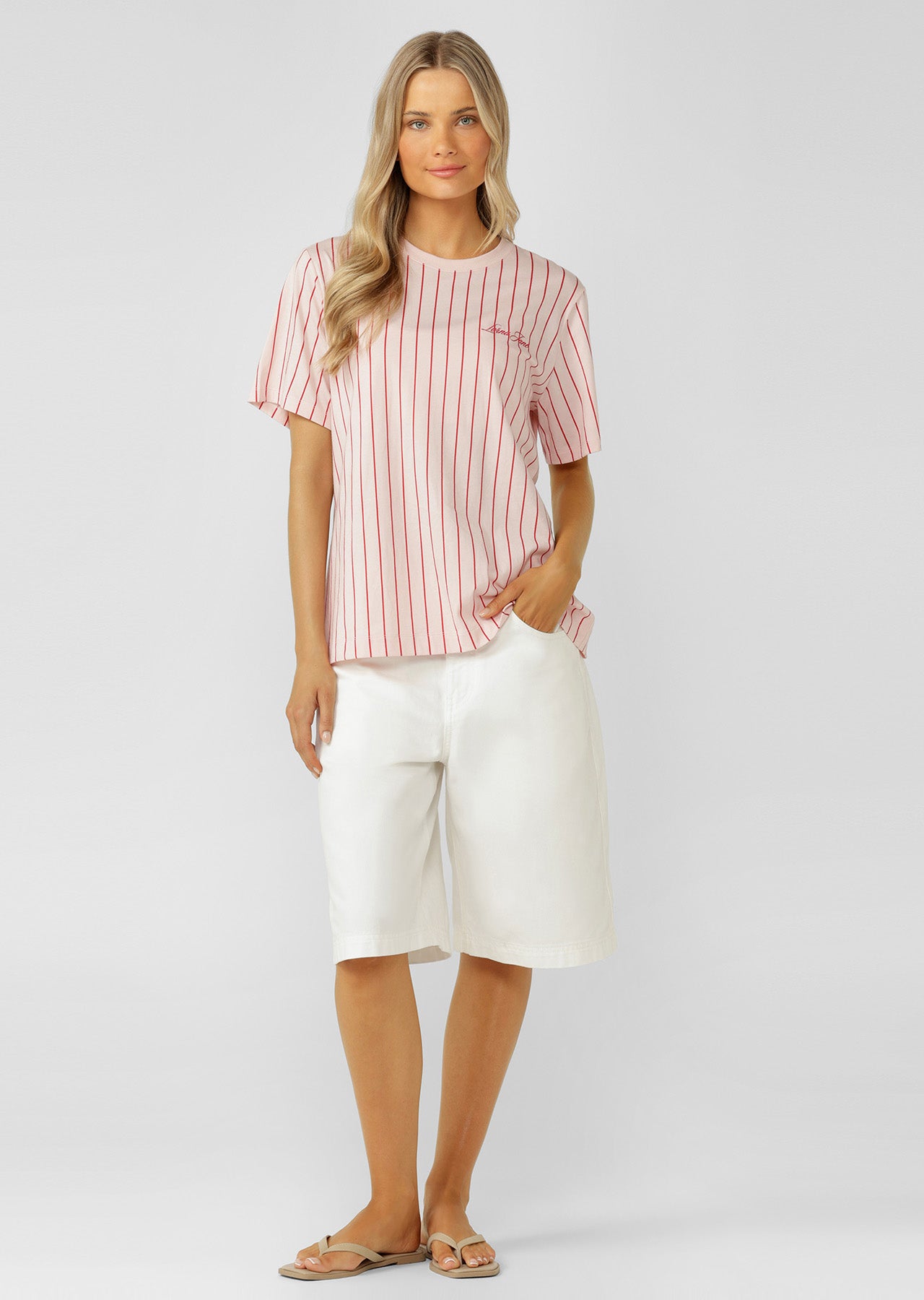 Lorna Jane Rally Day Relaxed T-Shirt - Pale Peony Pinstripe