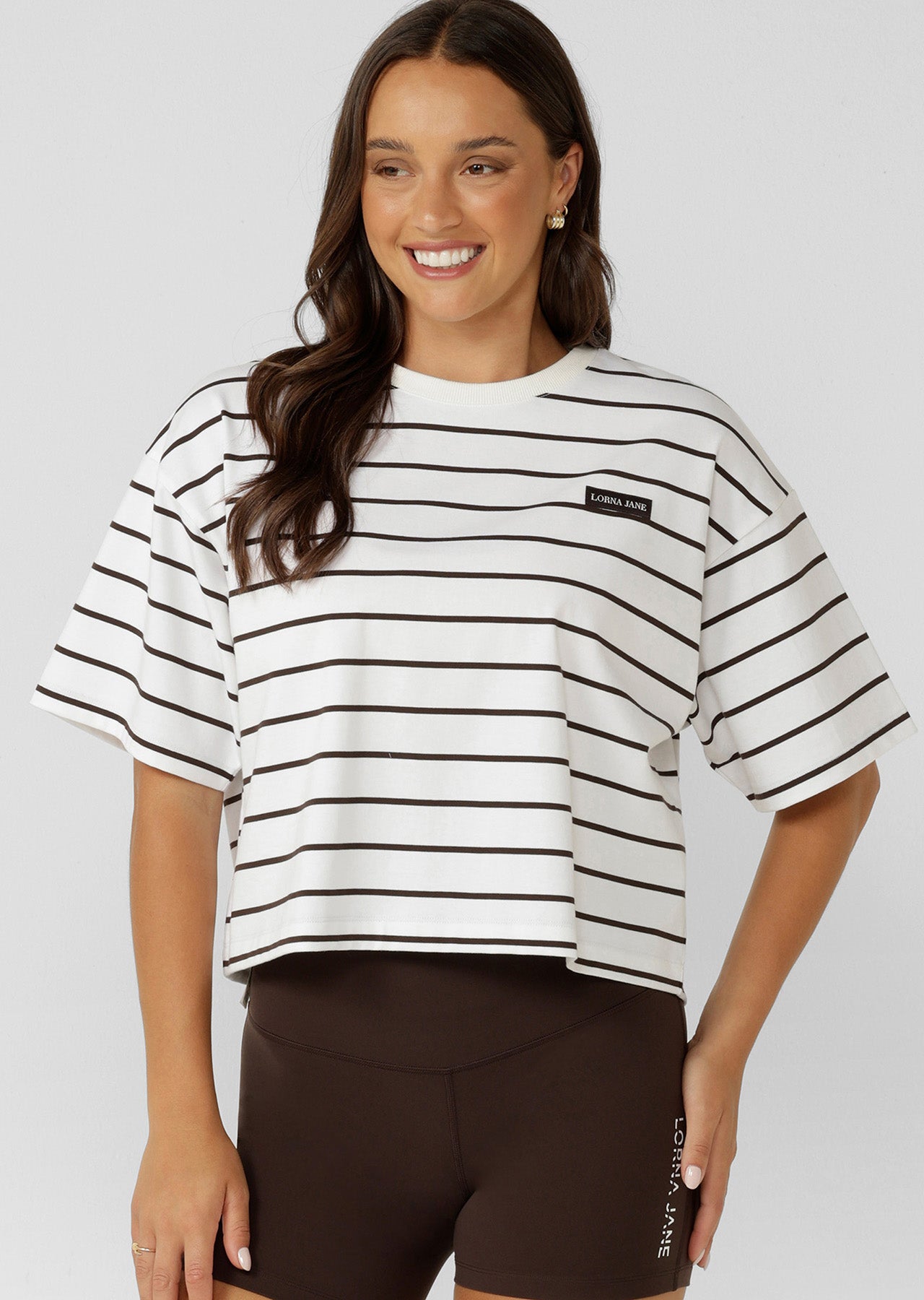 Lorna Jane Retrograde Boxy T-Shirt - Volcano Stripe