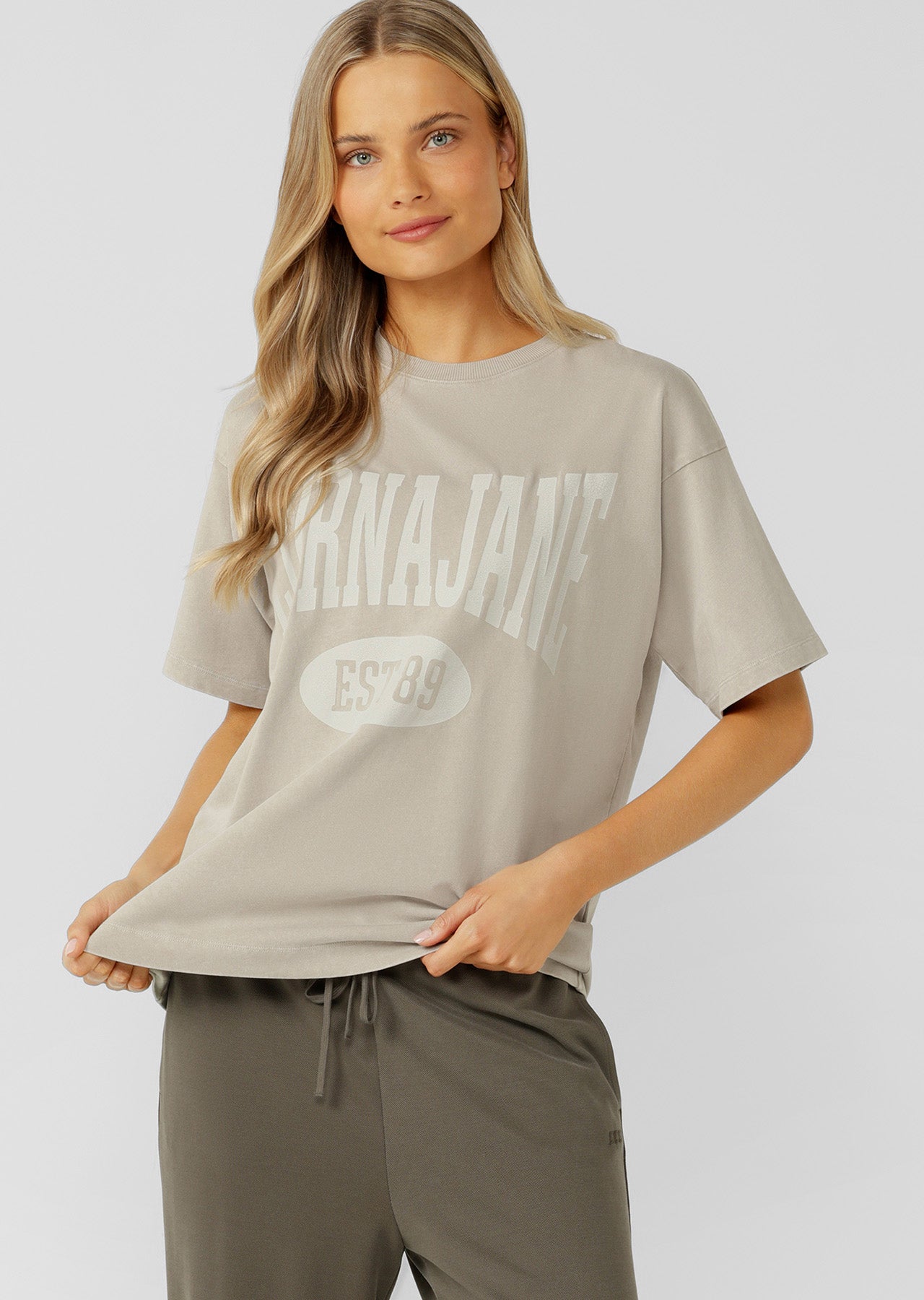 Lorna Jane Campus Washed Vintage T-Shirt - Washed Sea Salt
