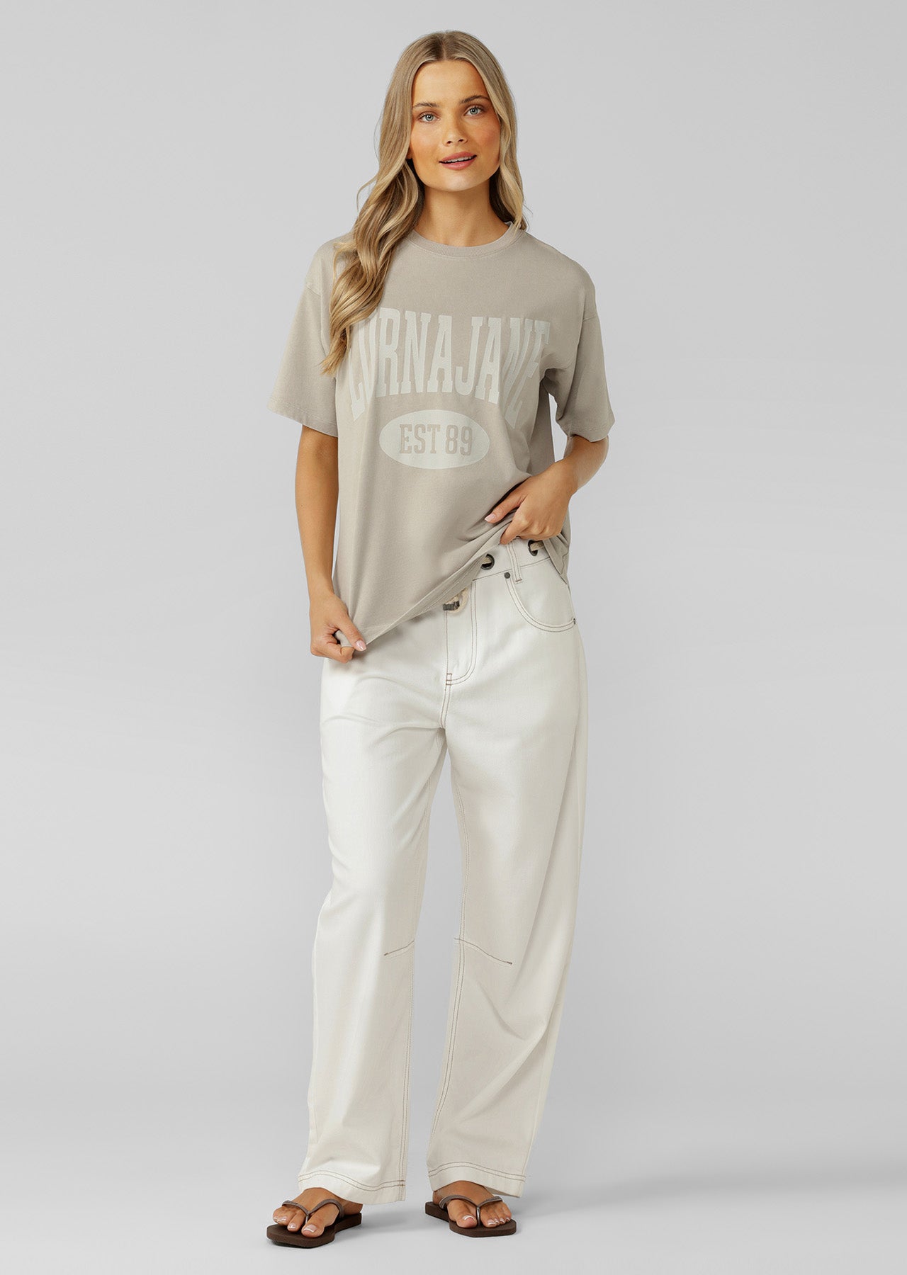 Lorna Jane Campus Washed Vintage T-Shirt - Washed Sea Salt