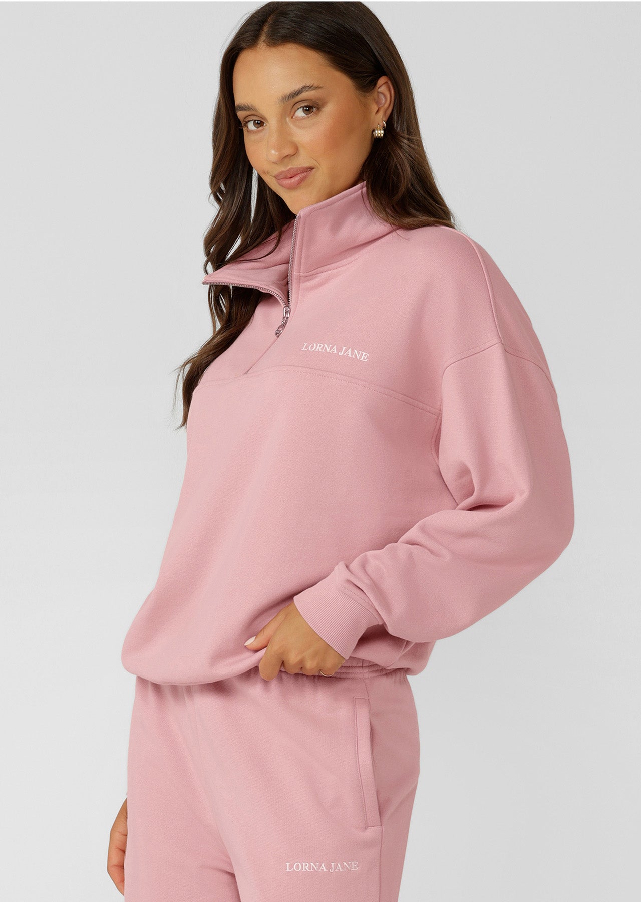 Lorna Jane Streamline Quarter Zip Sweat - Dusty Rose
