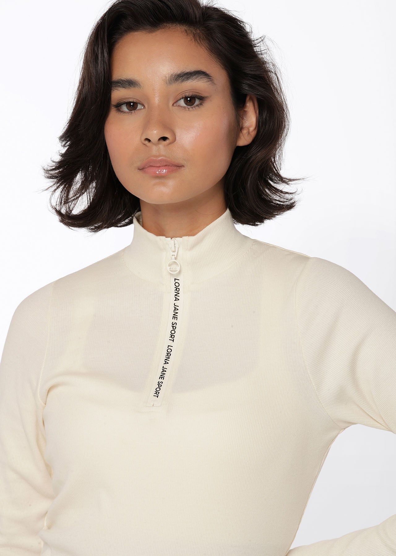 Lorna Jane Half Zip Iconic Long Sleeve Top - Cream