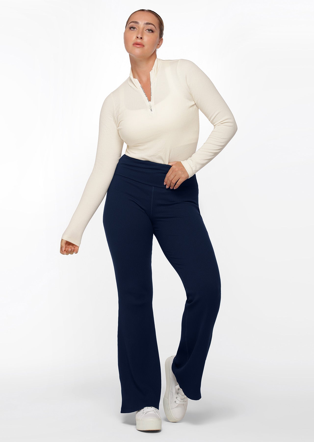 Lorna Jane Half Zip Iconic Long Sleeve Top - Cream