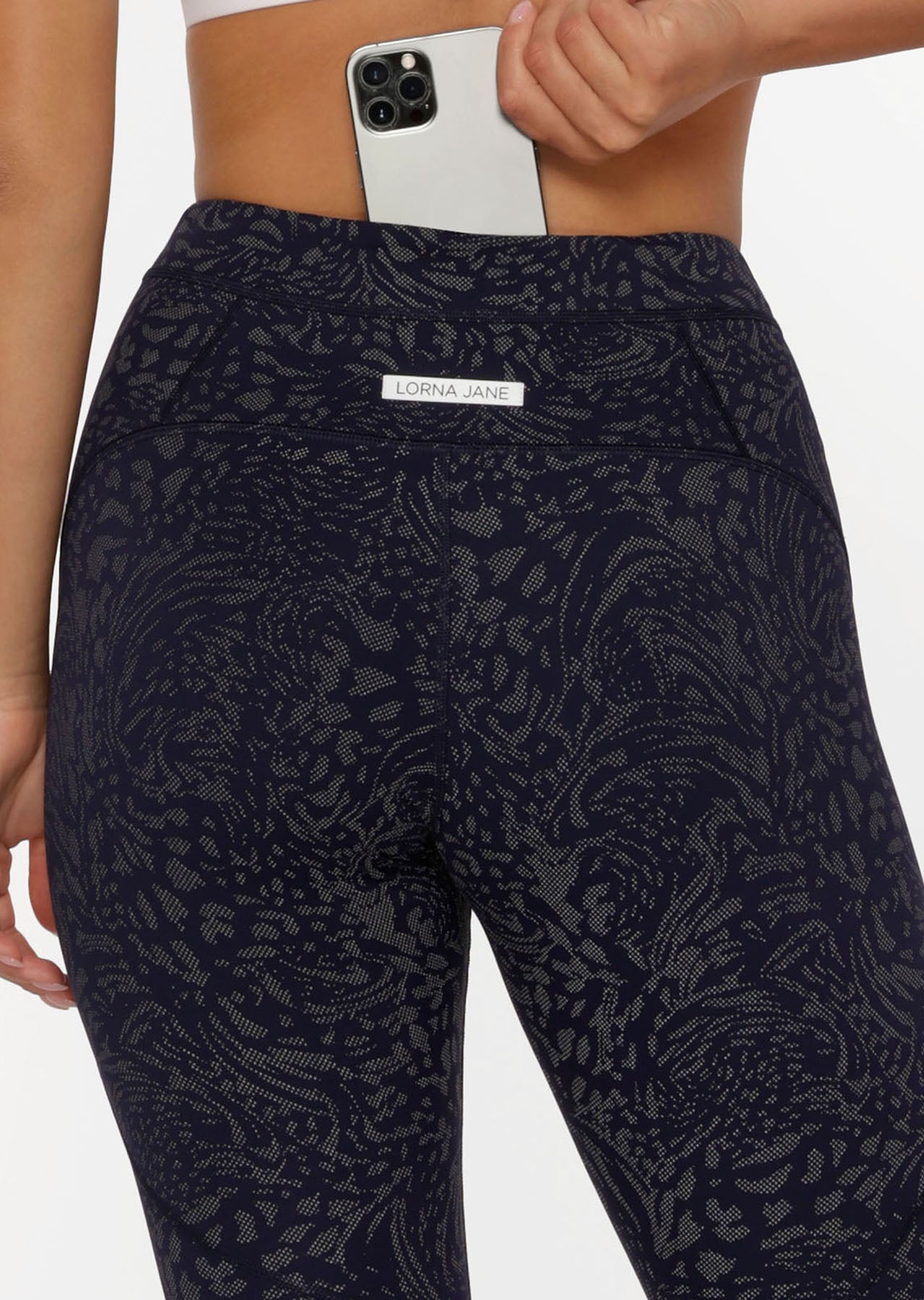 Lorna Jane V-Max Reflective Phone Pocket Full Length Leggings - Reflective French Navy