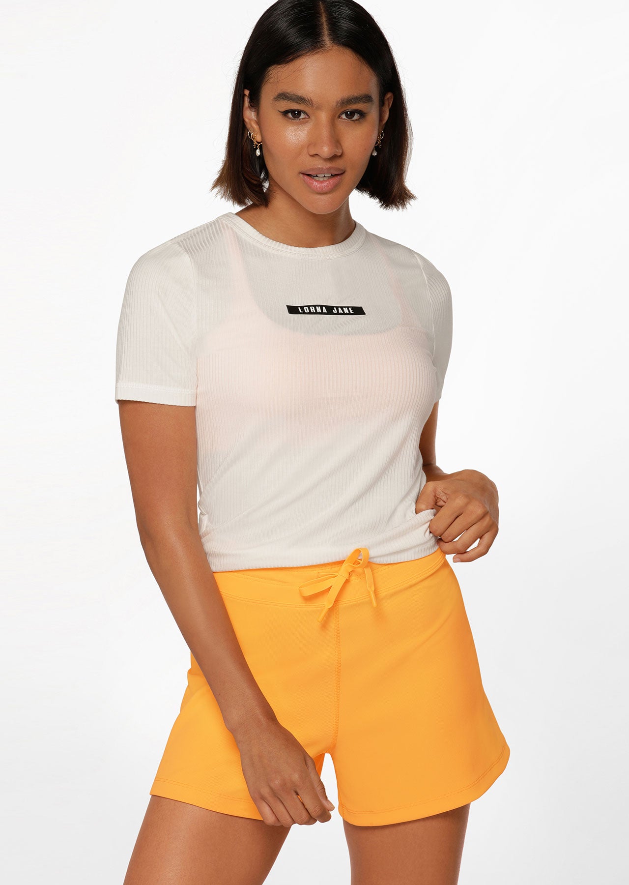 Lorna Jane Defining Moment Rib Short Sleeve Top - Porcelain