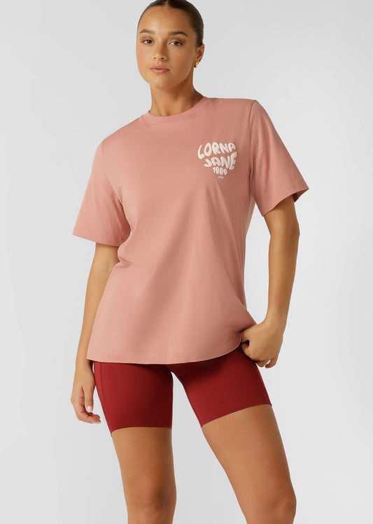 Lorna Jane Never Give Up Relaxed Tee - Ash Rose