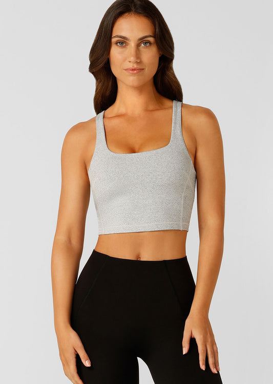 Lorna Jane Elevate Marl Cropped Tank Bra Combo - Grey Marl
