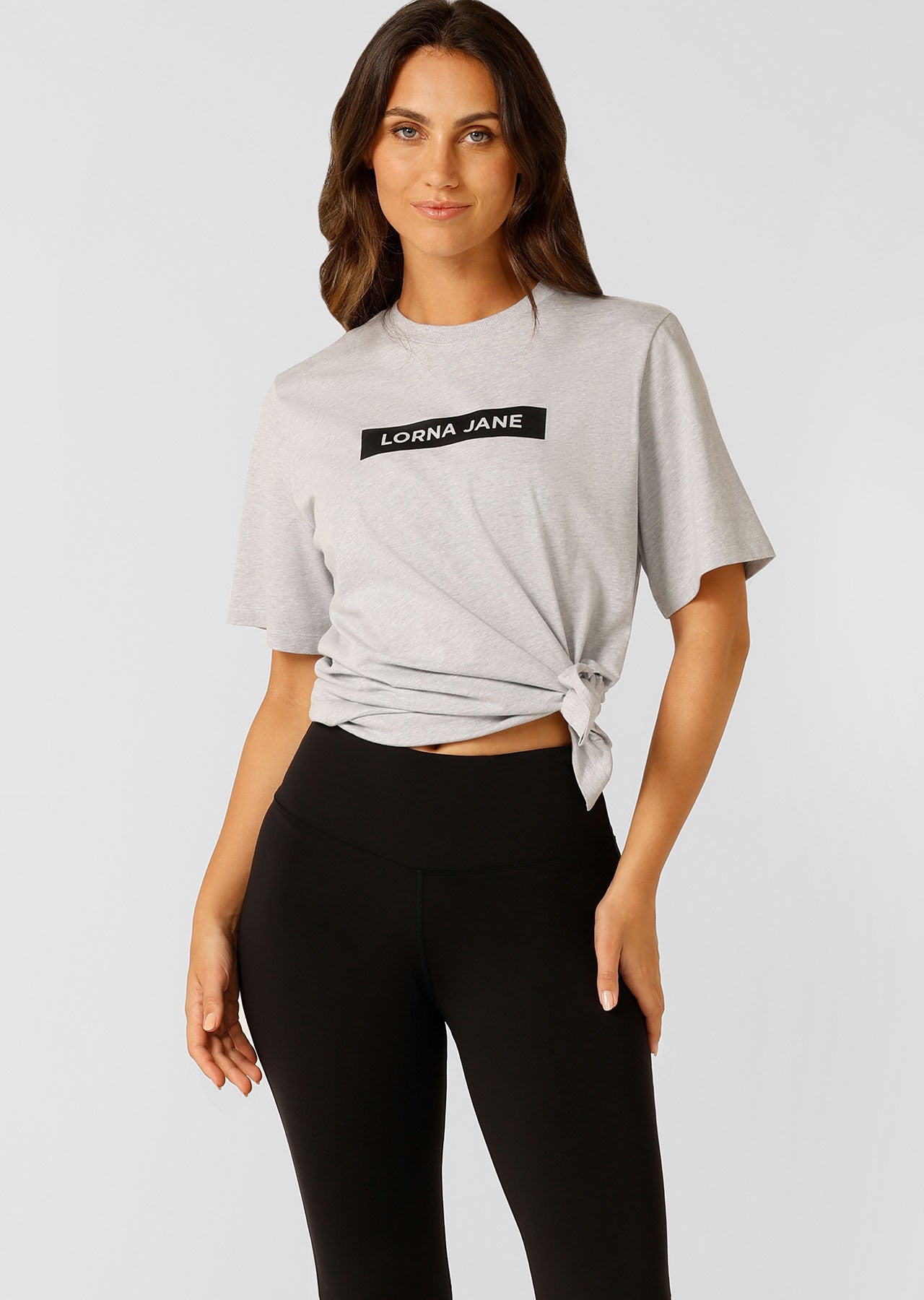Lorna Jane Split Hem Relaxed Tee - Grey Marl