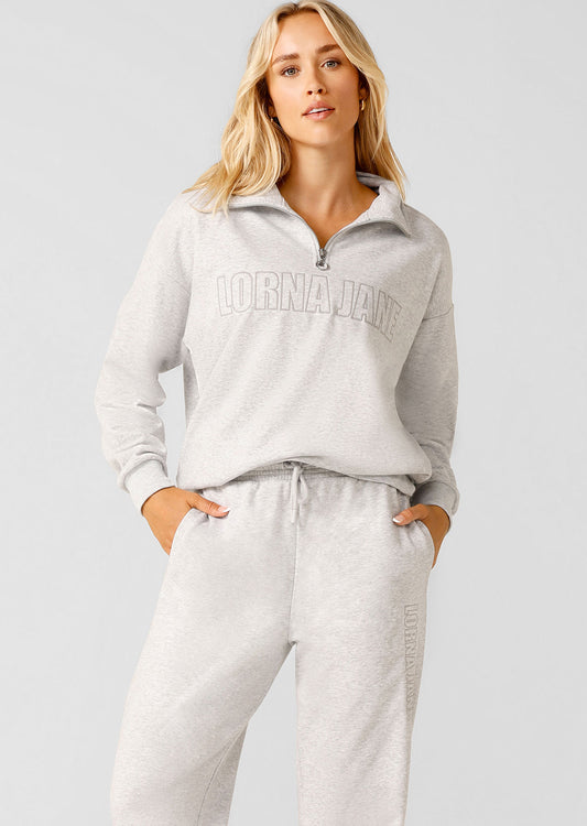Lorna Jane Iconic Quarter Zip Sweat - Light Grey Marl