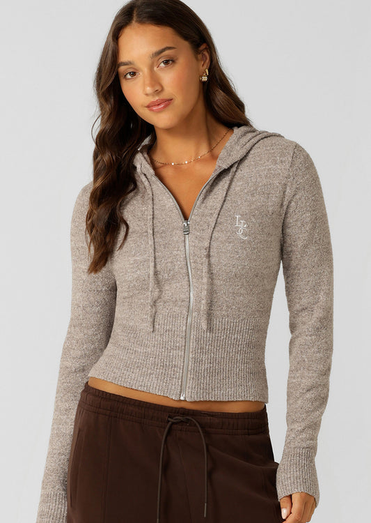 Lorna Jane Luxe Lounge Knit Hoodie - Bone Marl