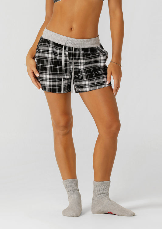 Lorna Jane Flannel Flashdance Cheeky Shorts - Black Check