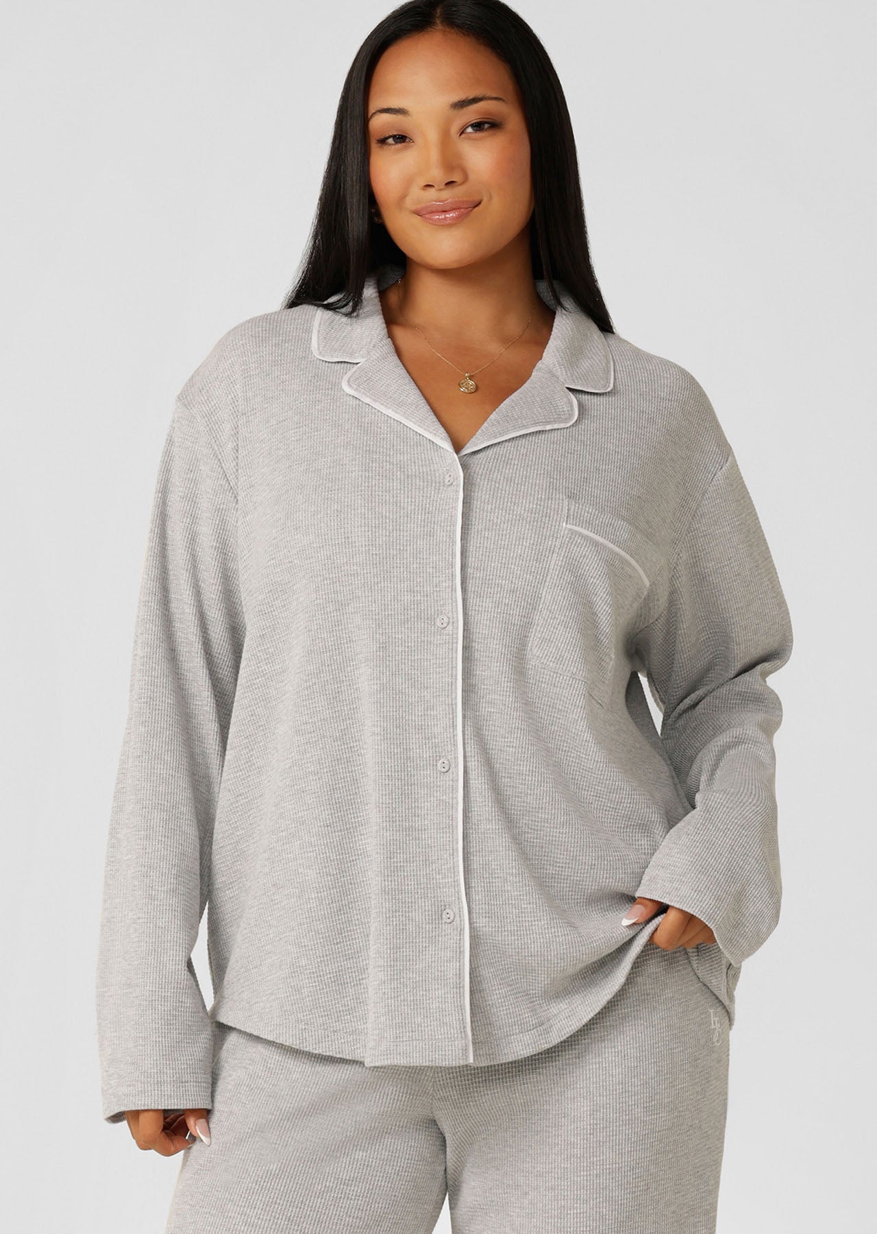 Lorna Jane Waffle Lounge Shirt - Grey Marl