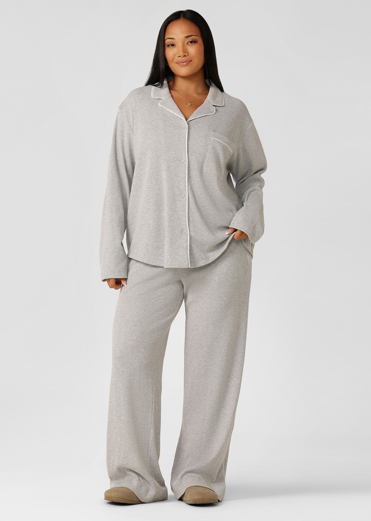 Lorna Jane Waffle Lounge Shirt - Grey Marl