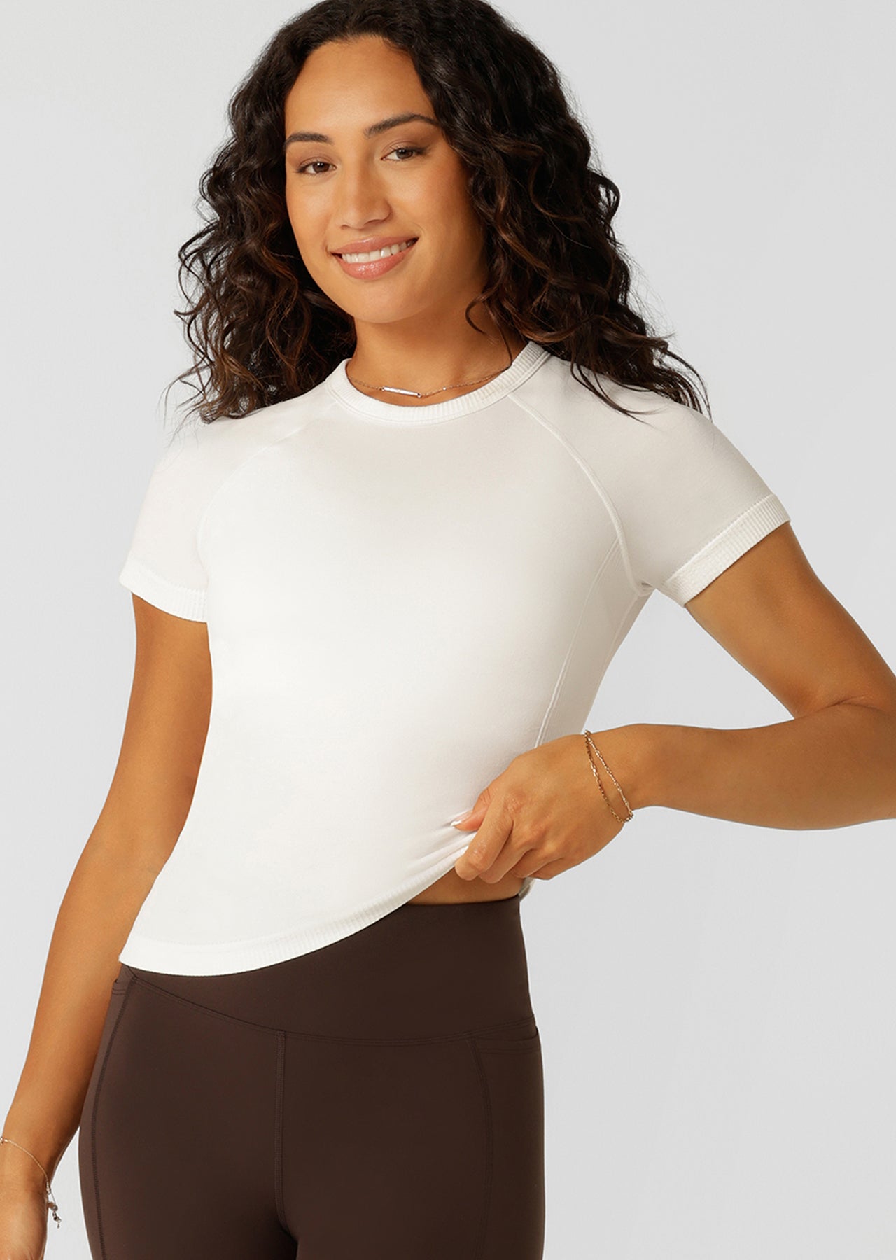 Lorna Jane Tempo Seamless Short Sleeve Active Top - Porcelain