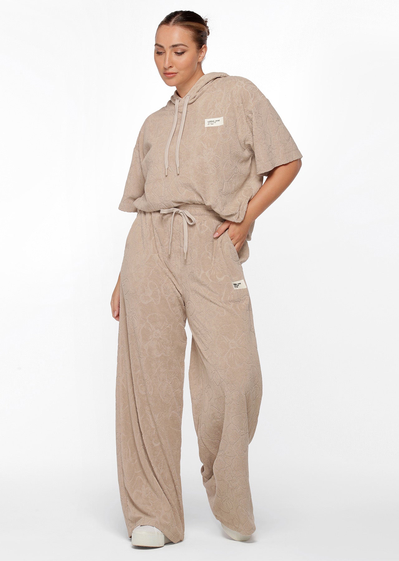 Lorna Jane Hibiscus Towelling Hooded Tee - Cream