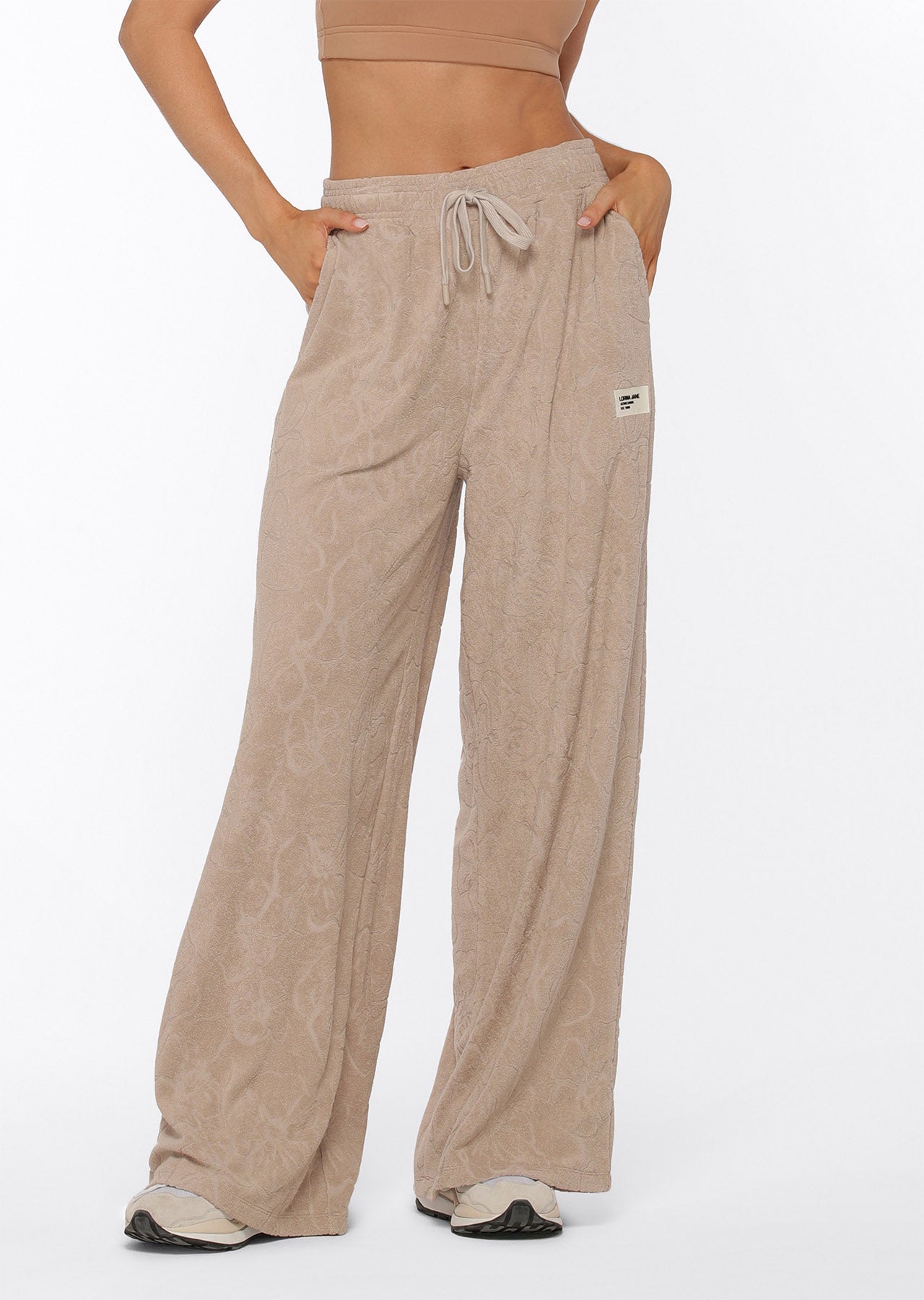Lorna Jane Hibiscus Towelling Trackpants - Cream