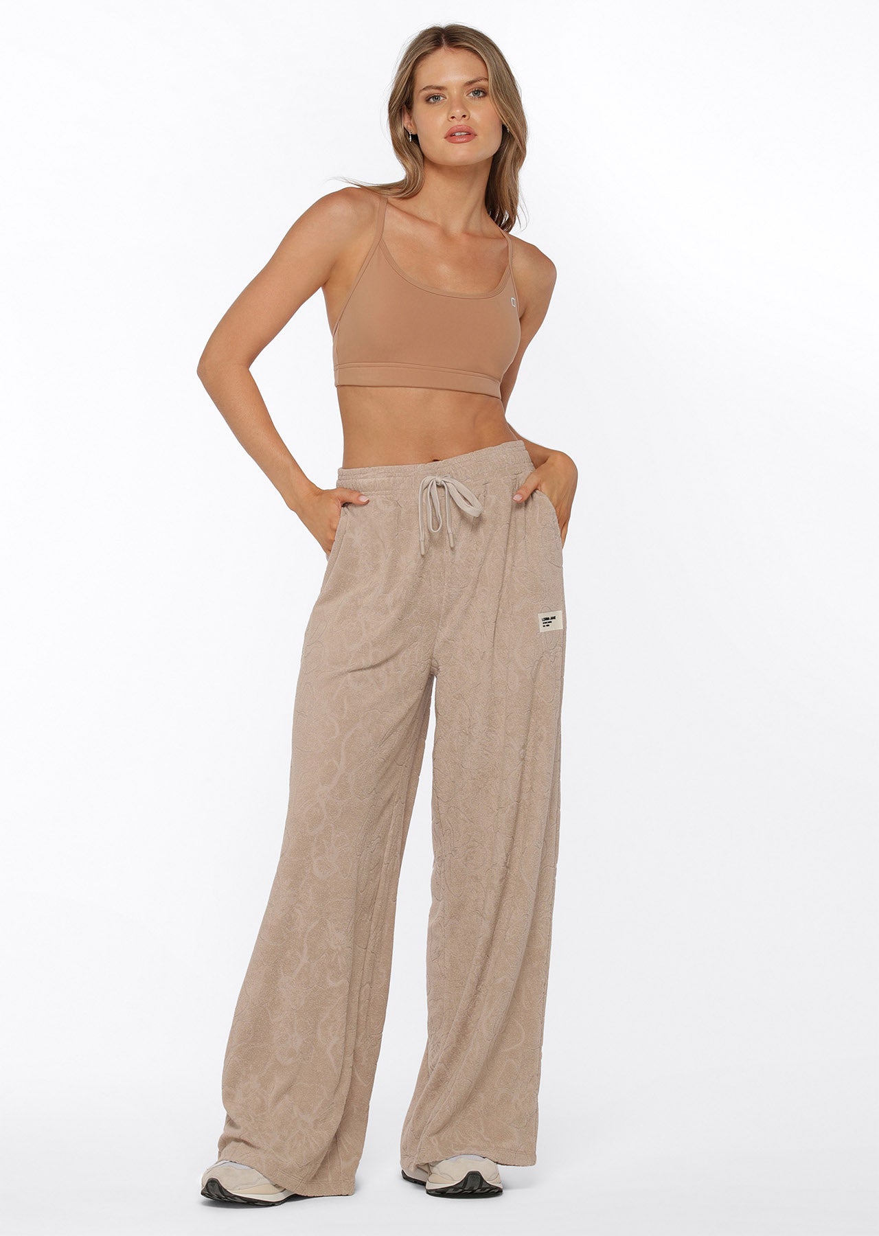 Lorna Jane Hibiscus Towelling Trackpants - Cream