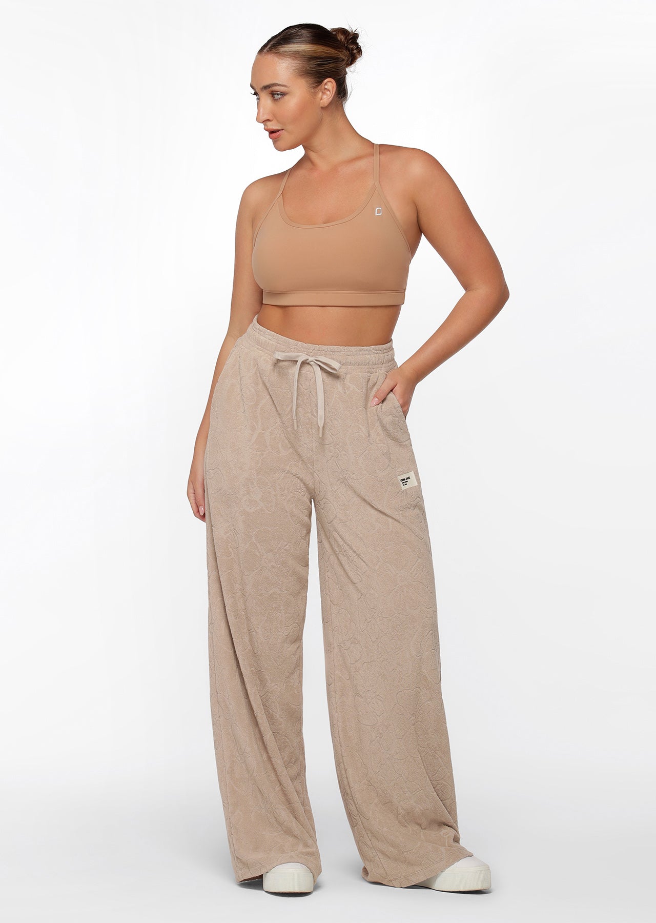Lorna Jane Hibiscus Towelling Trackpants - Cream
