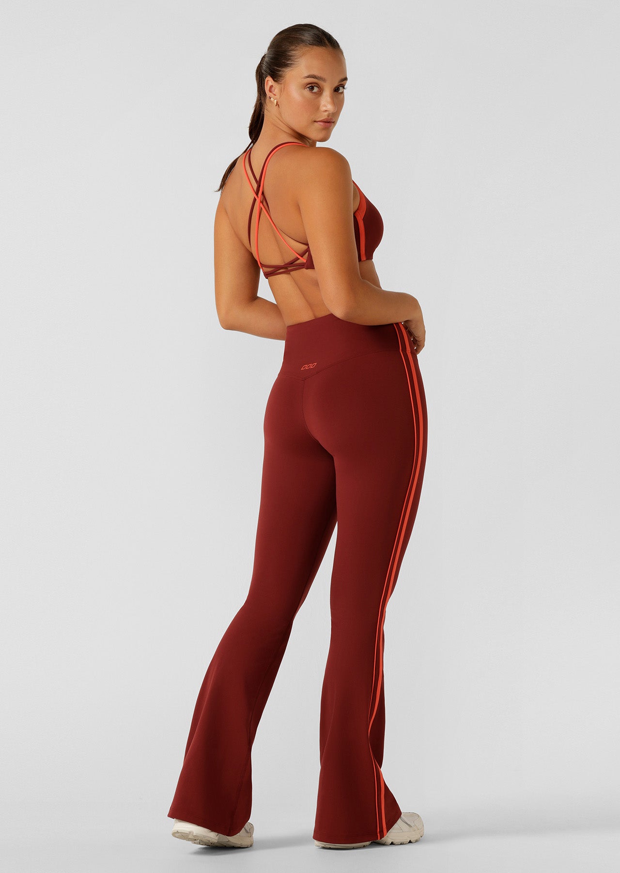 Lorna Jane Effortless Contrast Lotus Flared Full Length Leggings - Merlot