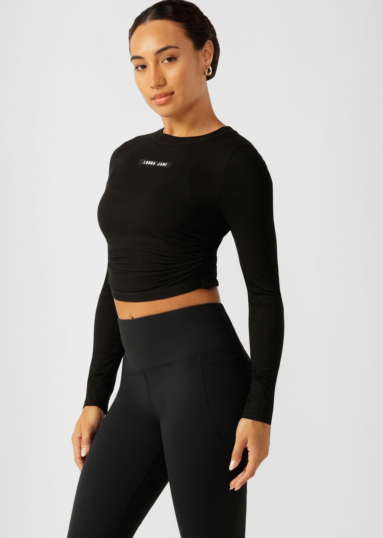 Lorna Jane Easy Adjust Longsleeve Rib Top - Black