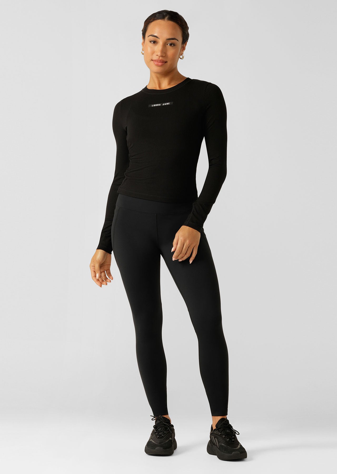Lorna Jane Easy Adjust Longsleeve Rib Top - Black