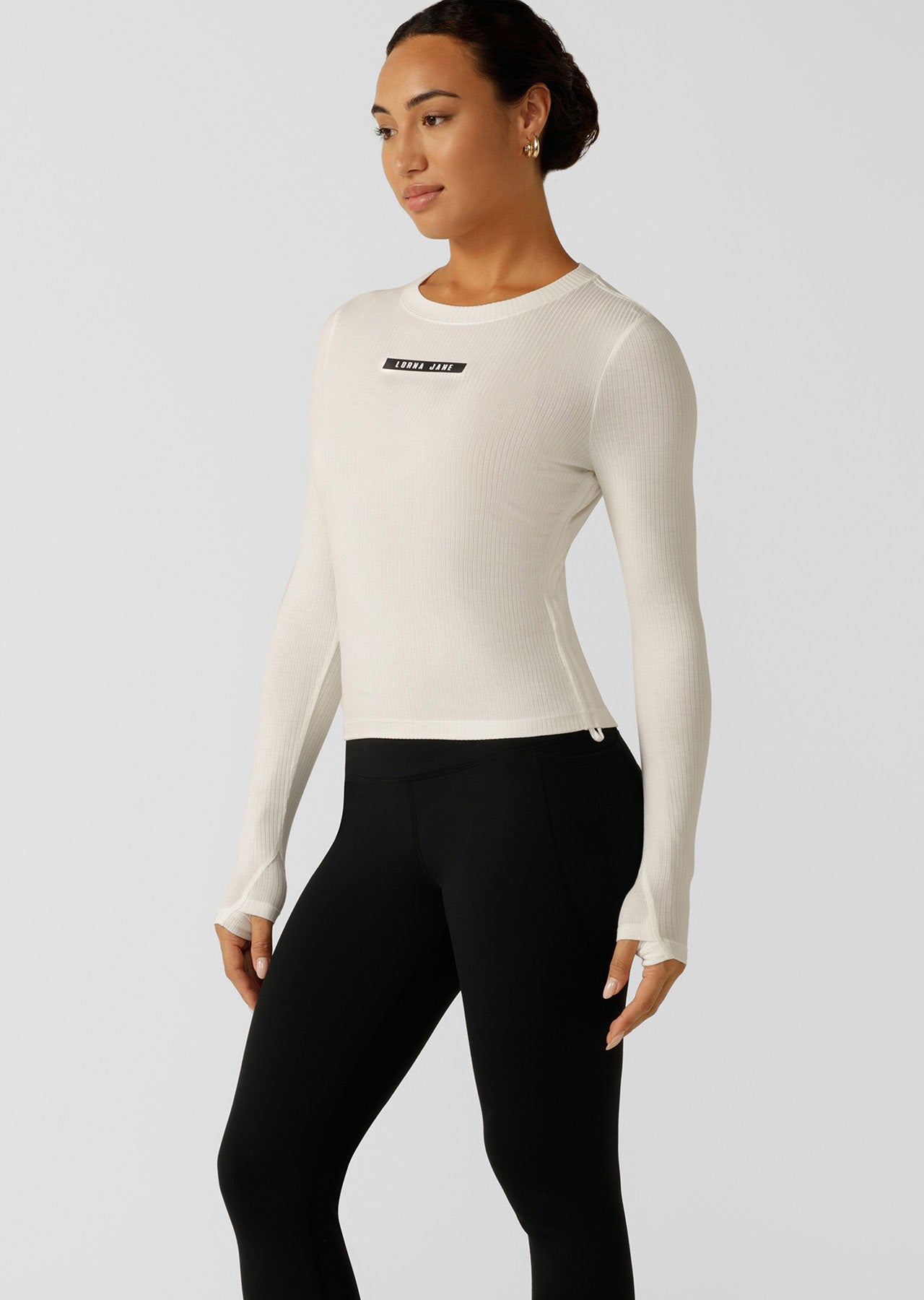 Lorna Jane Easy Adjust Longsleeve Rib Top - Porcelain