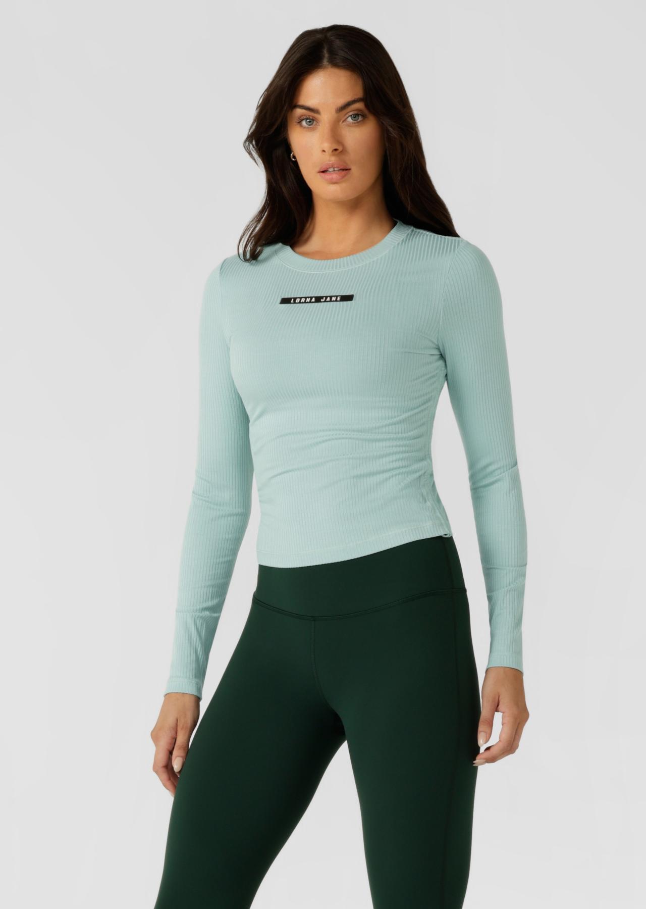 Lorna Jane Easy Adjust Longsleeve Rib Top - Sea Mist