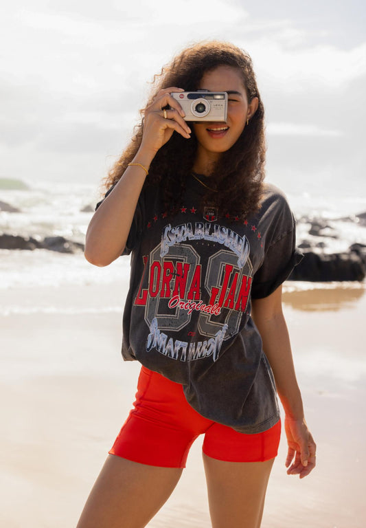 Lorna Jane Team Player Washed Boyfriend Tee - Washed Black