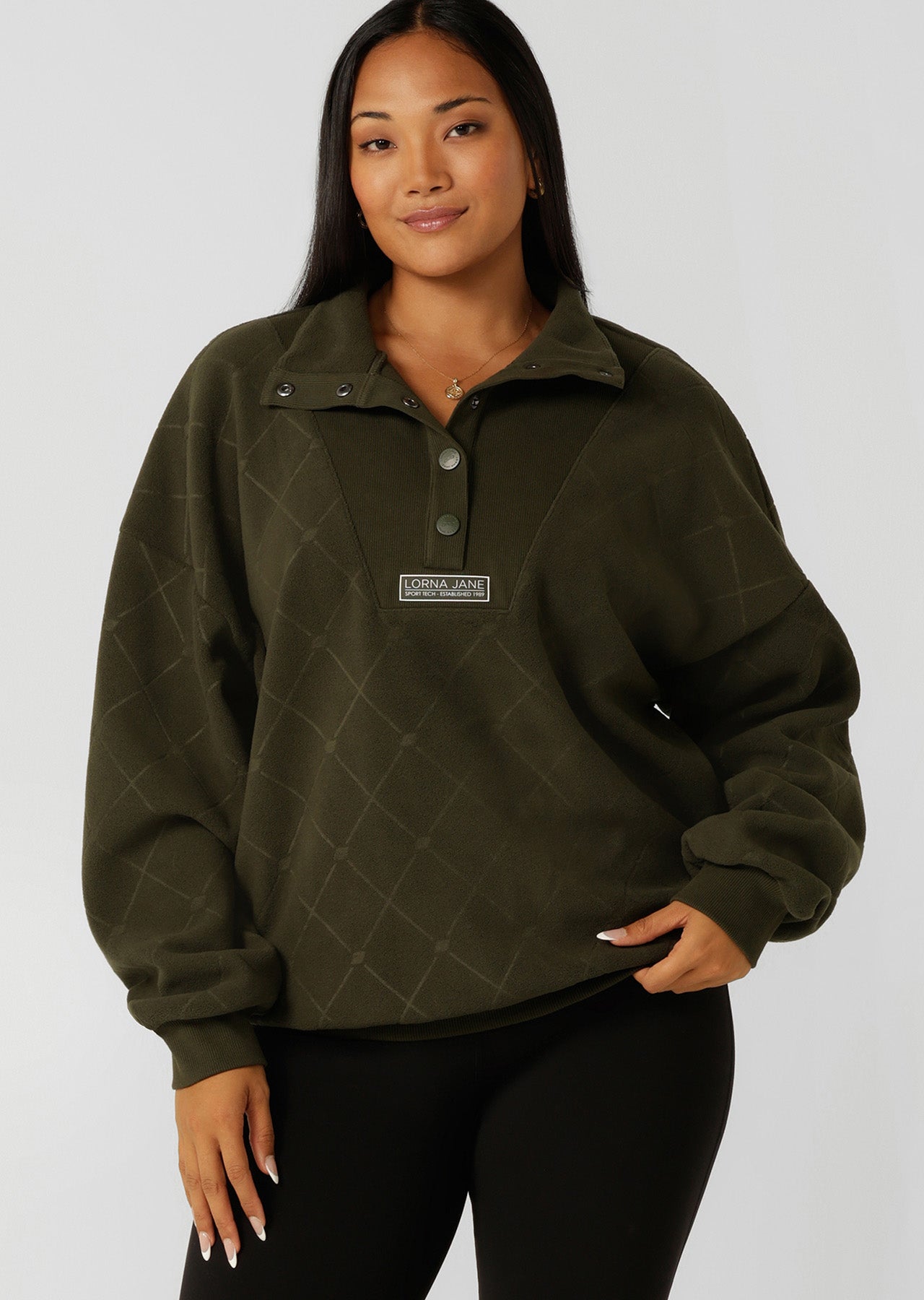 Lorna Jane Iconic Monogram Fleece Sweat - Luxury Green