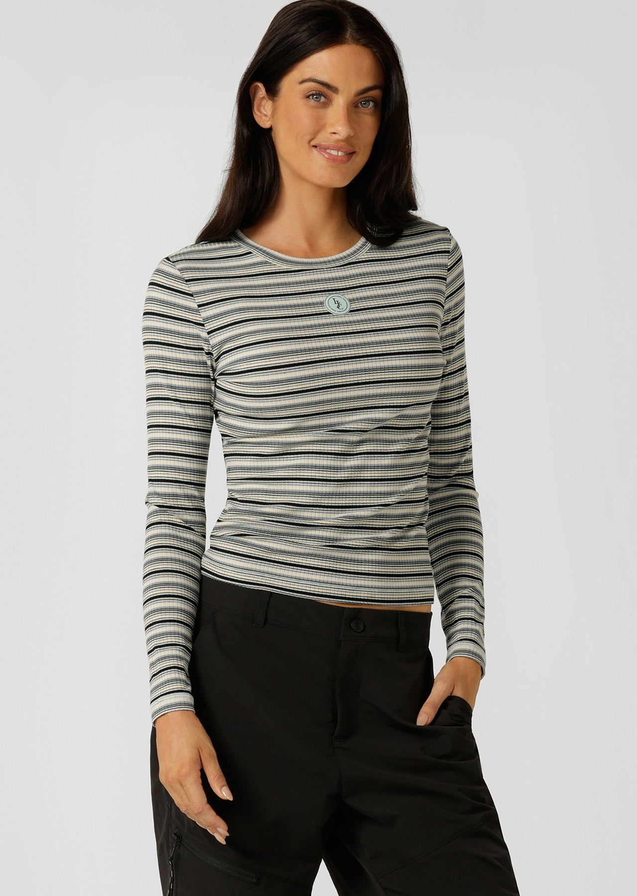 Lorna Jane Movement Stripe Rib Long Sleeve Top - Retro Multicolour Stripe