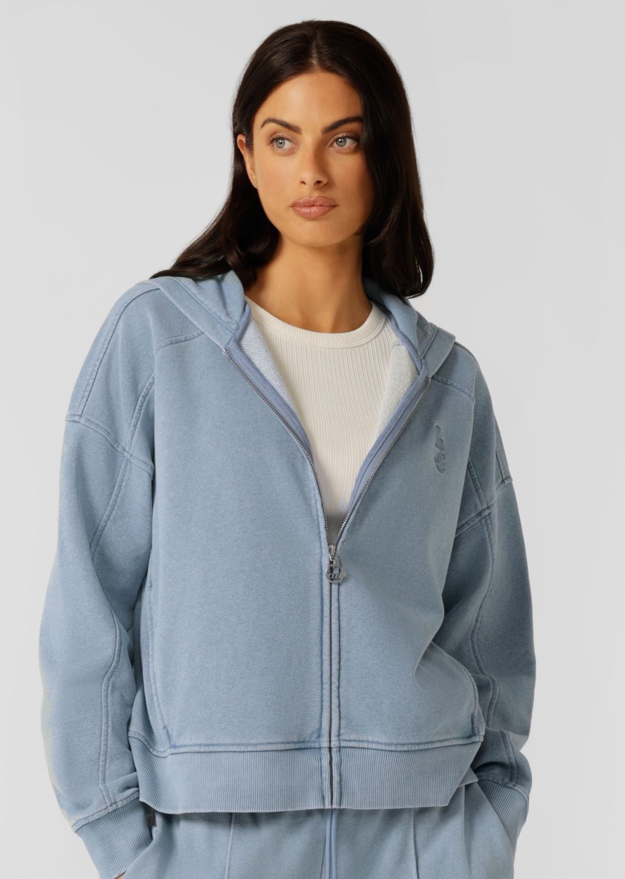 Lorna Jane Movement Washed Zip Through Hoodie - Washed Blue