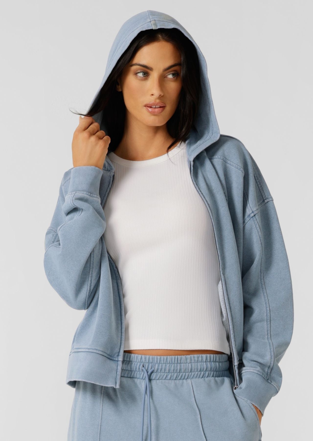 Lorna Jane Movement Washed Zip Through Hoodie - Washed Blue