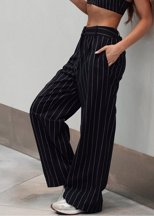 Lorna Jane Retro Suit Pants - Midnight Blue Pinstripe