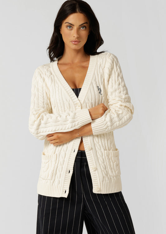 Lorna Jane Iconic Cable Knit Cardigan - Cream