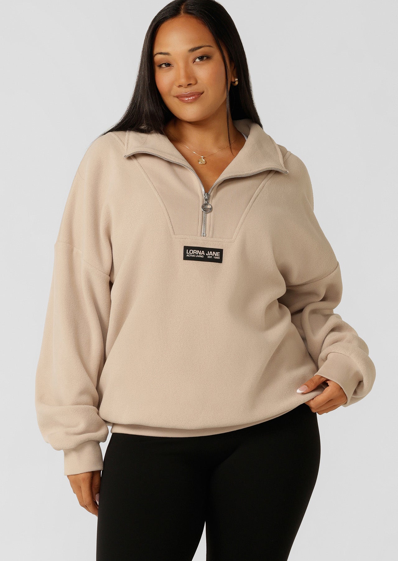 Lorna Jane Clubhouse Polar Fleece 1/2 Zip - Latte