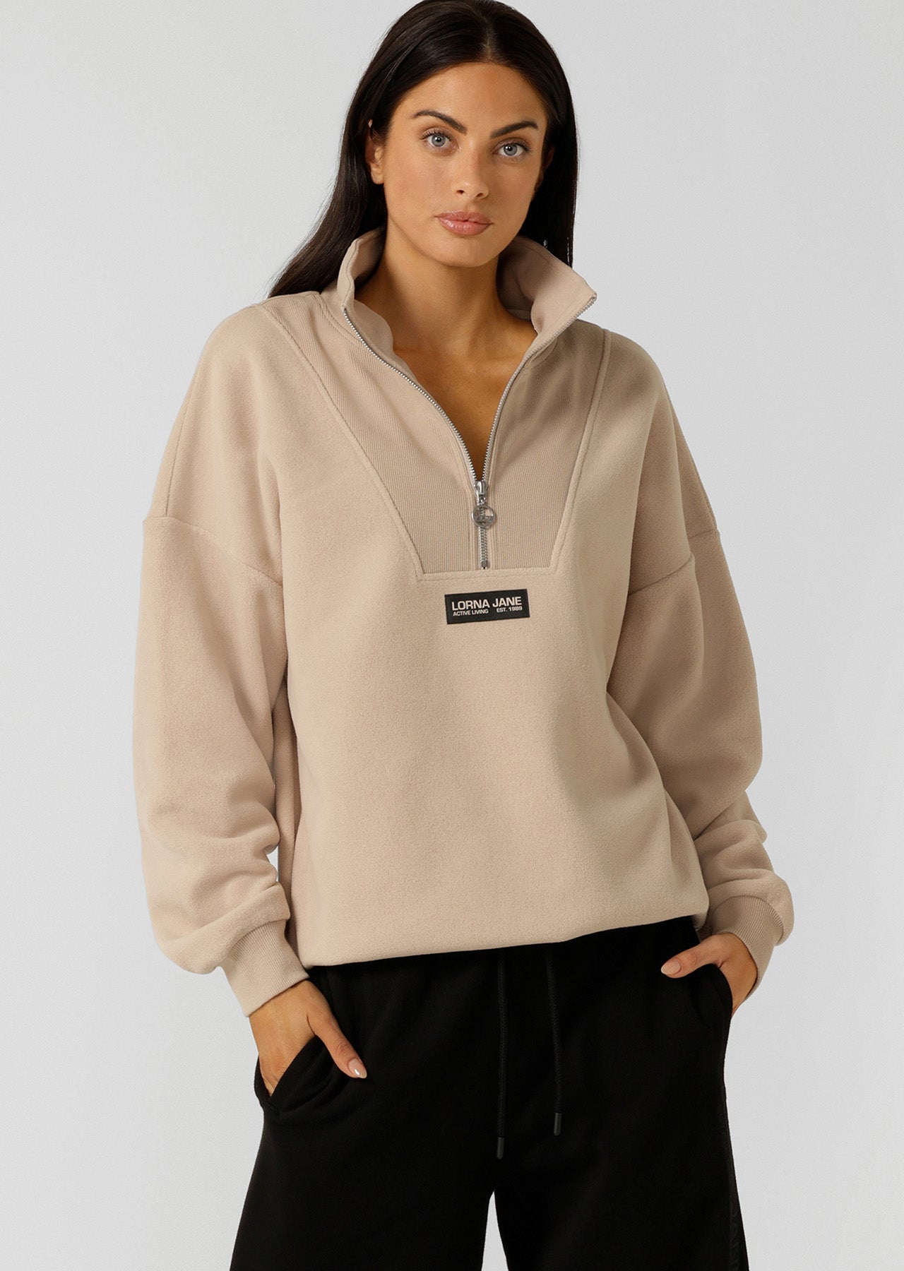 Lorna Jane Clubhouse Polar Fleece 1/2 Zip - Latte