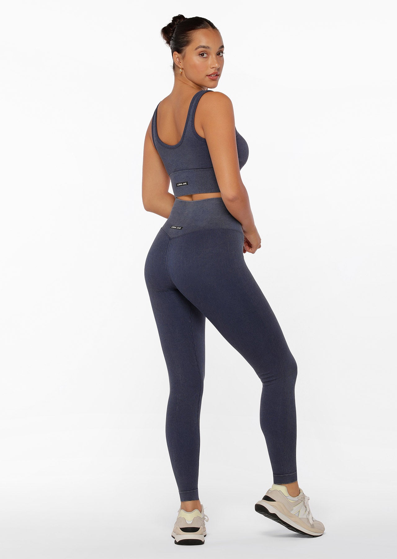 Lorna Jane Tempo Ribbed Seamless Long Line Bra - Washed Indigo