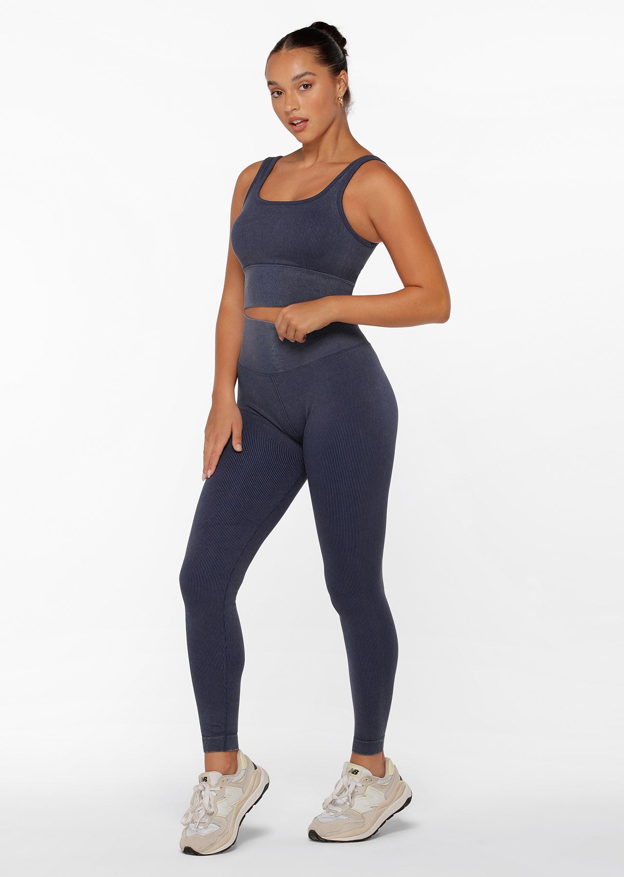 Lorna Jane Tempo Ribbed Seamless Long Line Bra - Washed Indigo