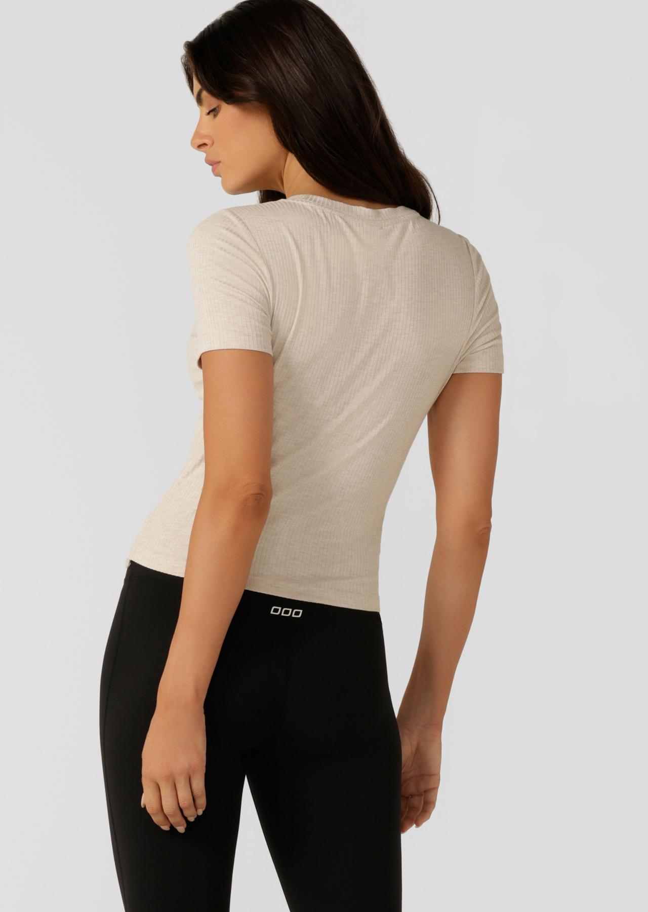 Lorna Jane Easy Adjust Rib Short Sleeve Top - Oat Marl