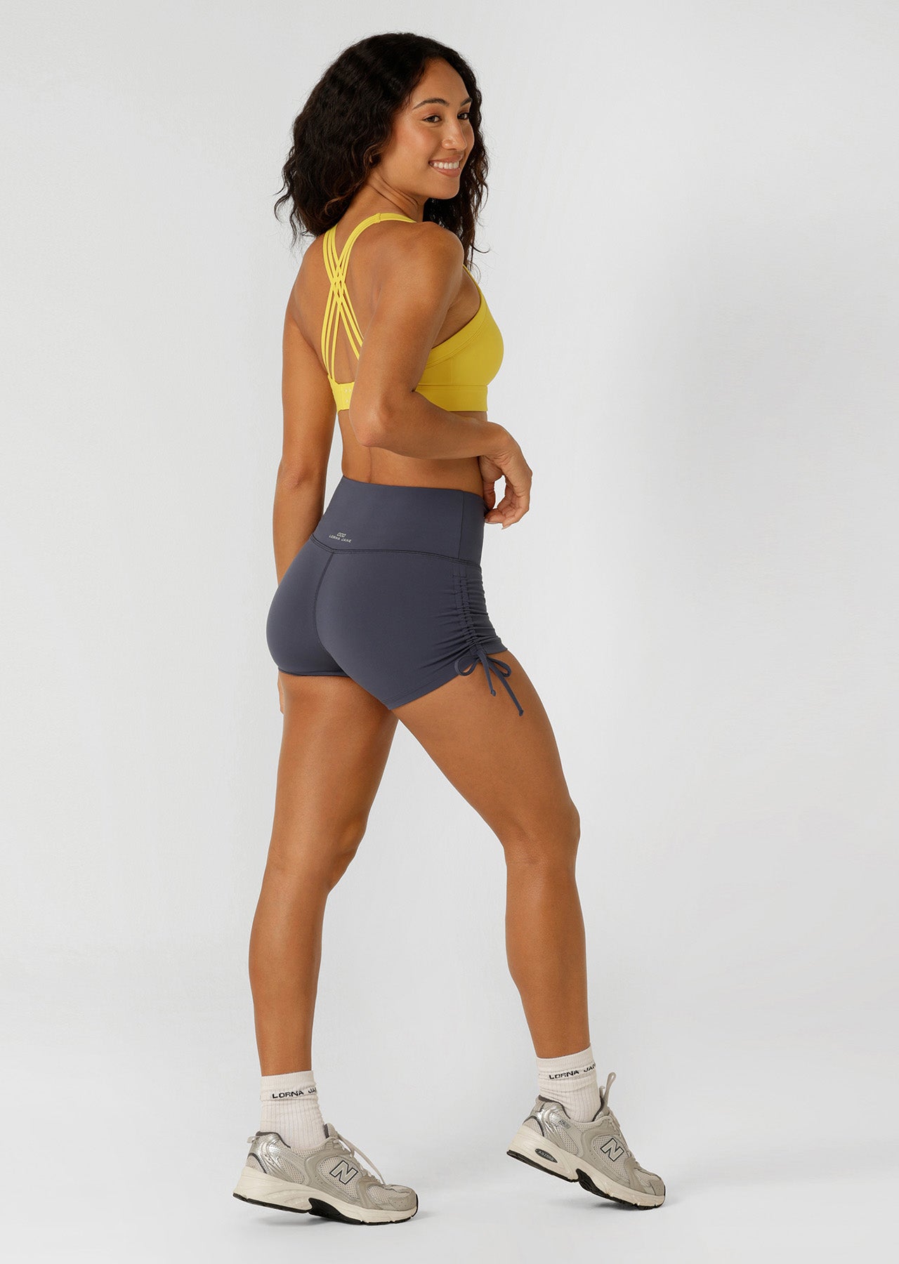 Lorna Jane Rouched Cheeky Bike Shorts - Ash Blue