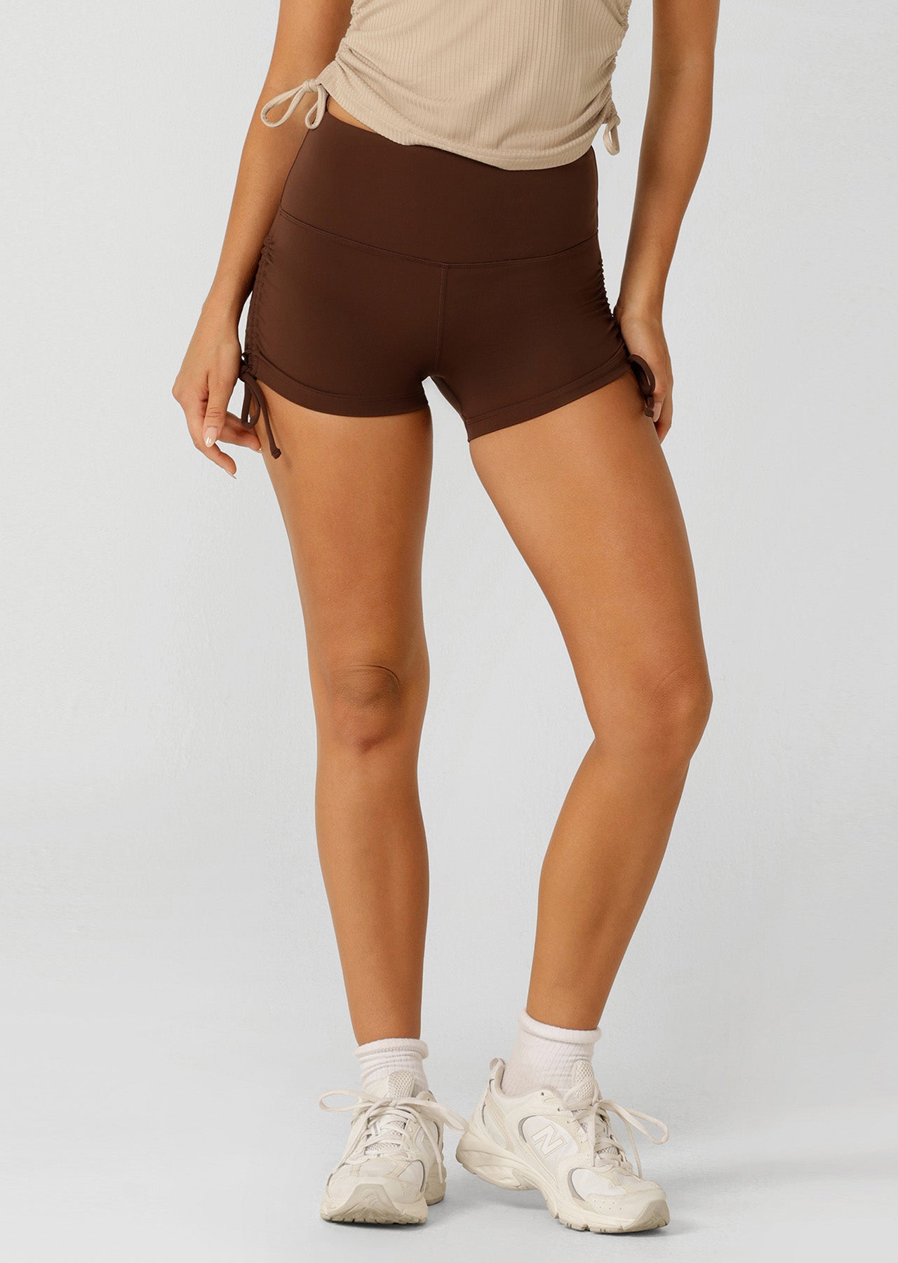 Lorna Jane Rouched Cheeky Bike Shorts - Espresso