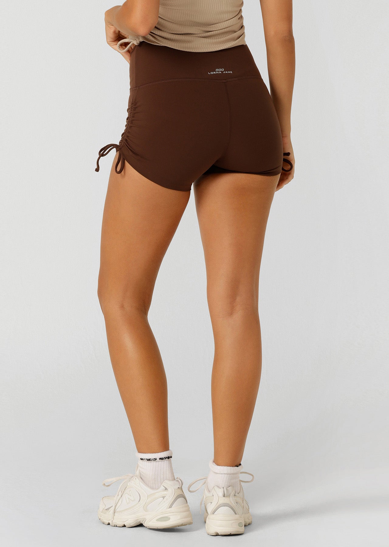 Lorna Jane Rouched Cheeky Bike Shorts - Espresso