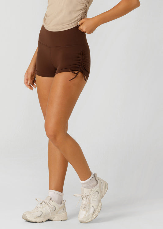 Lorna Jane Rouched Cheeky Bike Shorts - Espresso