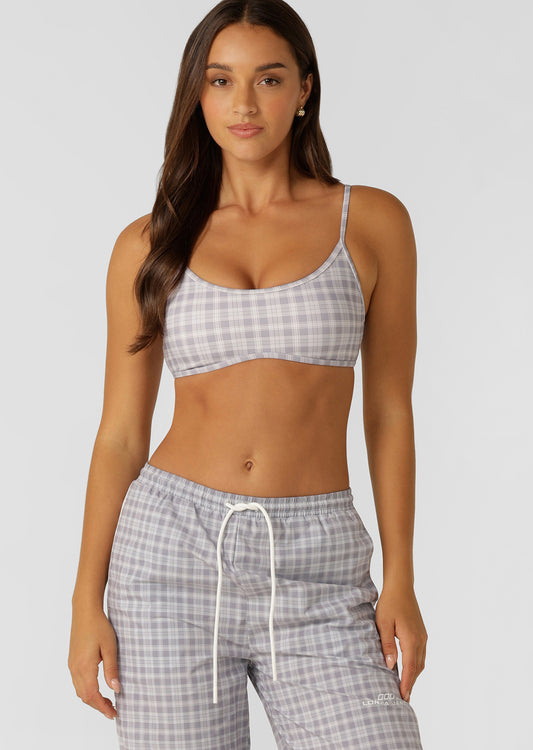 Lorna Jane Country Club Check Sports Bra - Grey Check